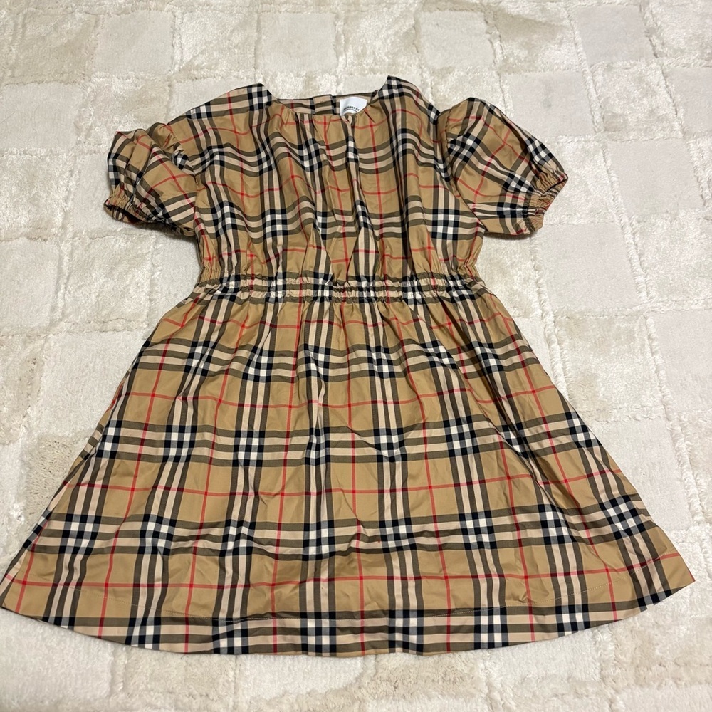 Burberry Girls Shelley Checked Cotton Blend Dress Archive Beige 10Y